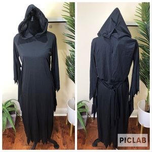 Disguise Black Hooded Steampunk Medieval Gothic Halloween Costume Gown 10- 12